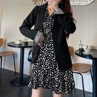 Single-breasted Blazer / Dotted Long-sleeve Mini A-line Dress / Set