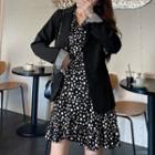 Single-breasted Blazer / Dotted Long-sleeve Mini A-line Dress / Set