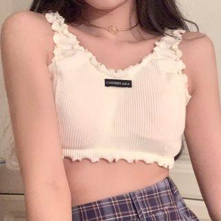 Lettuce Edge Cropped Tank Top White - One Size