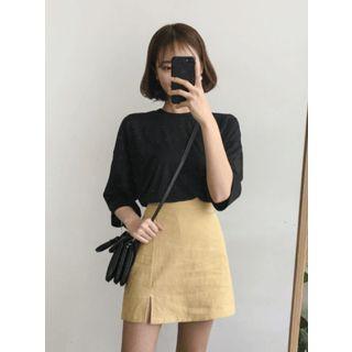 Slit-front Linen Mini Skirt
