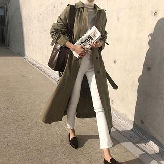 Hidden-button Belted Maxi Mac Coat