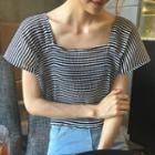 Striped Square-neck Short-sleeve T-shirt