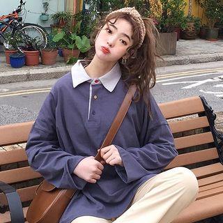 Color Button Long-sleeve Polo Shirt