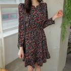Gathered-waist Ruffle-hem Floral Dress
