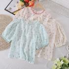 Round-neck Flower Puff-sleeve Top