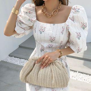 Balloon-sleeve Long Floral Dress