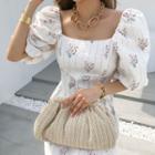 Balloon-sleeve Long Floral Dress