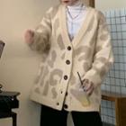 Leopard Pattern Buttoned Cardigan As Shown In Figure - One Size