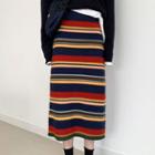 Color Block Knit Midi Skirt