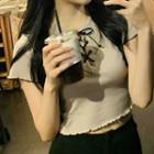 Short-sleeve Lace Up T-shirt As Shown In Figure - One Size