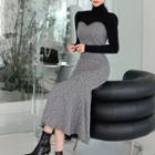 Mock Two-piece Mock-neck Ribbed Knit Dress