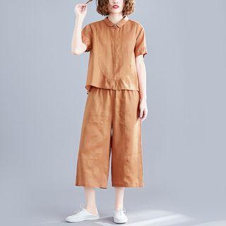 Set: Short-sleeve Shirt + Cropped Wide-leg Pants