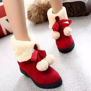 Hidden Wedge Pom Pom Short Snow Boots