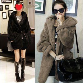 Tie-waist Fleece Hooded Coat