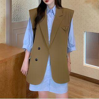 Elbow-sleeve Shirtdress / Plain Vest