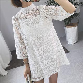 Set: Lace 3/4-sleeve A-line Dress + Strappy Dress