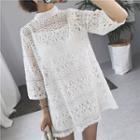 Set: Lace 3/4-sleeve A-line Dress + Strappy Dress