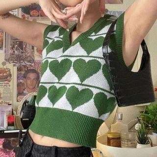Heart-print V-neck Knit Vest