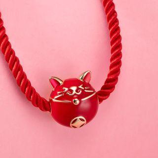 Lucky Cat Rope Bracelet Red - One Size