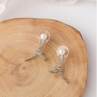 Faux Pearl Knot Dangle Earring 1 Pair - Gold - One Size