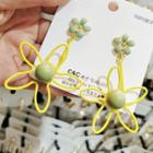 Flower Dangle Earring 1 Pair - Yellow & Green - One Size