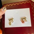 Faux Pearl Peanut Asymmetrical Alloy Dangle Earring 1 Pair - White & Gold & Red - One Size