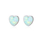 Sterling Silver Simple Romantic Heart-shaped White Imitation Opal Stud Earrings Silver - One Size