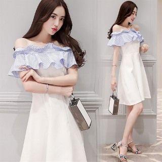 Off-shoulder Ruffle Panel A-line Dress