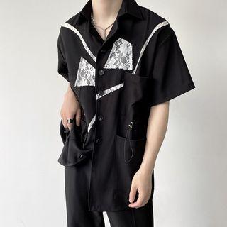 Lace Panel Drawstring Shirt