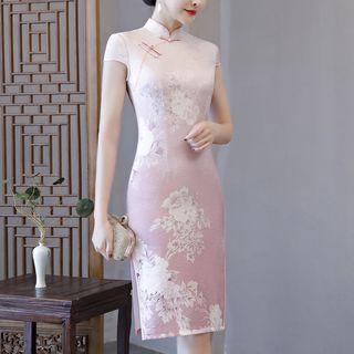 Short-sleeve Floral Print Qiapo Dress
