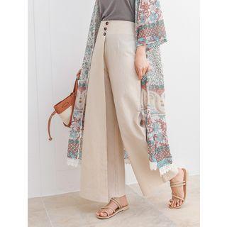 Plus Size Button-detail Wrap Wide-leg Pants