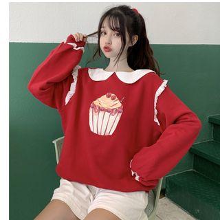 Printed Ruffle Trim Pullover