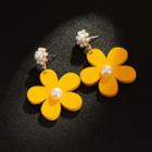 Faux Pearl Alloy Flower Dangle Earring 1 Pair - As Shown In Figure - One Size