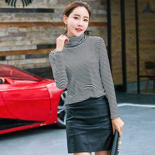 Cowl-neck Striped Knit Top