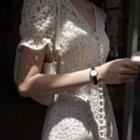 Short-sleeve Plain Crochet Dress