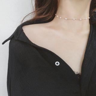 Asymmetric Faux Pearl Heart Pendant Choker