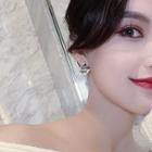 Square Alloy Space Earring 1 Pair - As Shown In Figure - One Size