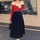 Off-shoulder Tie-front Sweater