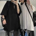 Couple Matching Elbow-sleeve Frayed T-shirt
