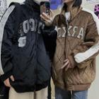 Couple Matching Lettering Quilted Zip-up Jacket