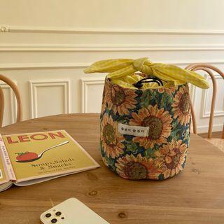 Flower Print Canvas Lunch Bag Green - One Size