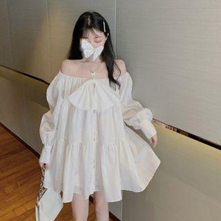 Bow Accent Off-shoulder Mini Shift Dress