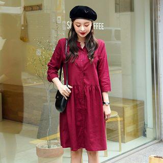 Mandarin-collar Frill-trim Shirtdress