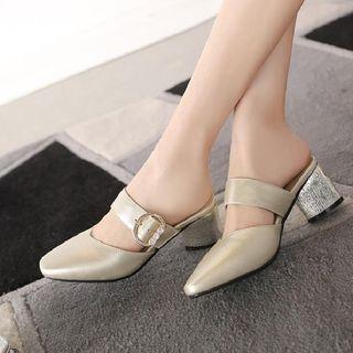 Chunky Heel Buckled Mules
