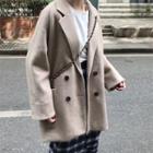 Notch-lapel Double-breasted Coat Almond - One Size