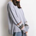 Striped-sleeve Hooded Long Sleeve Knit Top