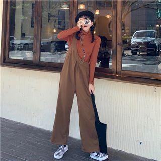 One-shoulder Wide Leg Jumper Pants Coffee - One Size