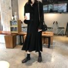 Bell-sleeve Ruffle Hem Midi A-line Dress