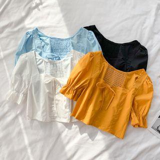 Elbow-sleeve Square-neck Cropped Top