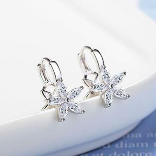 Alloy Rhinestone Flower Dangle Earring Copper White Gold Plating - One Size